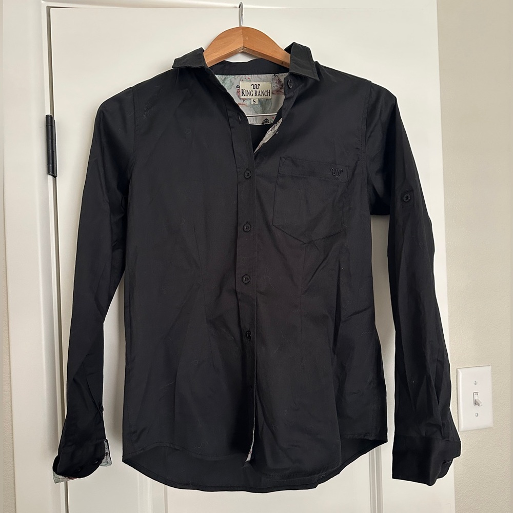 King Ranch Black Button-Up Shirt Quail Detail